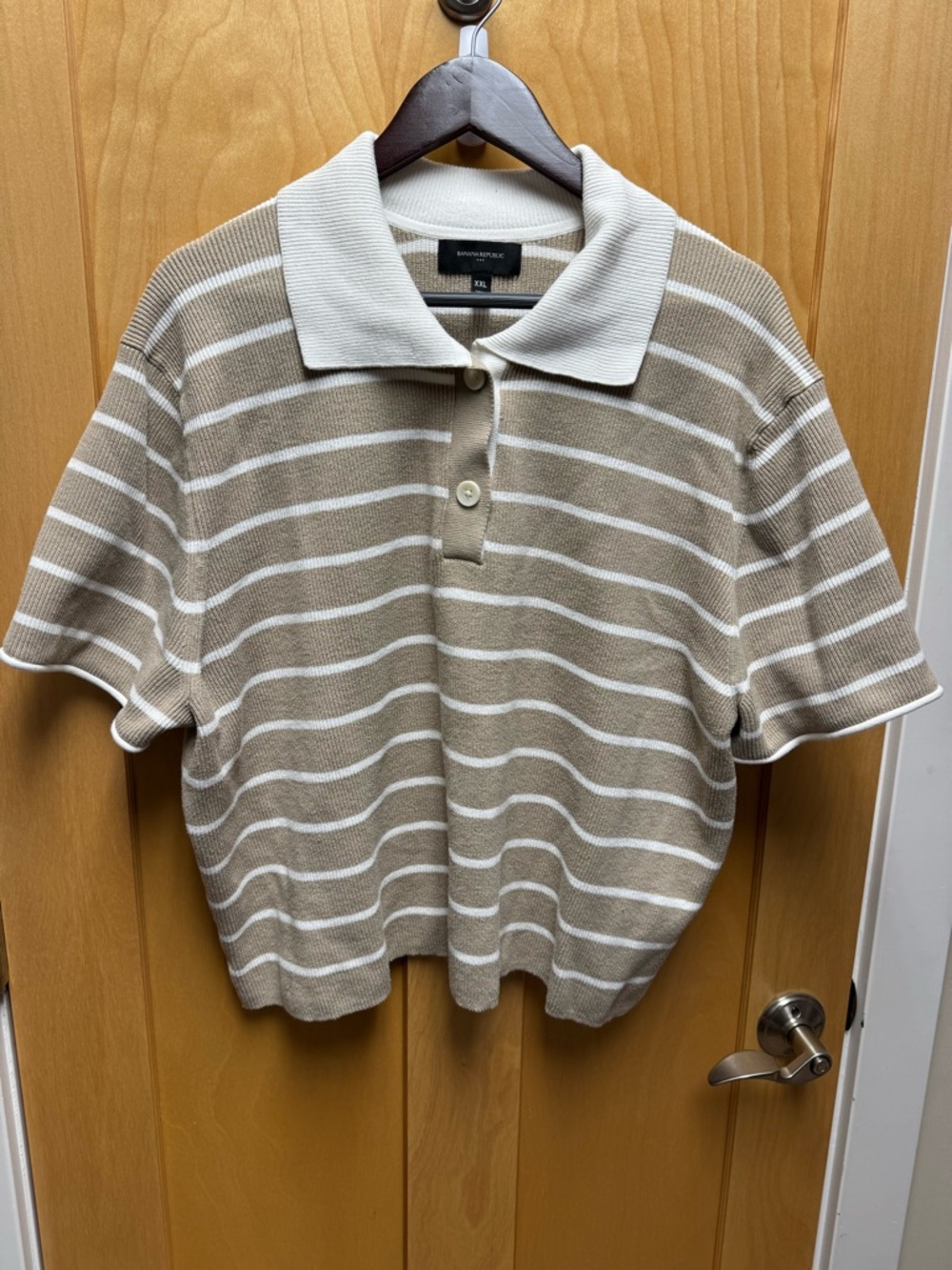 Banana Republic Beige & White Striped Polo Sweater
